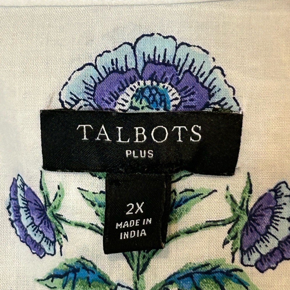 Talbots White Blouse with Blue Floral Design - Picture 7 of 11